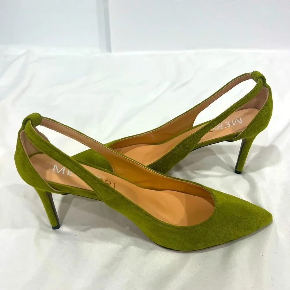 Olive Green Pointed Toe Slingback Heels